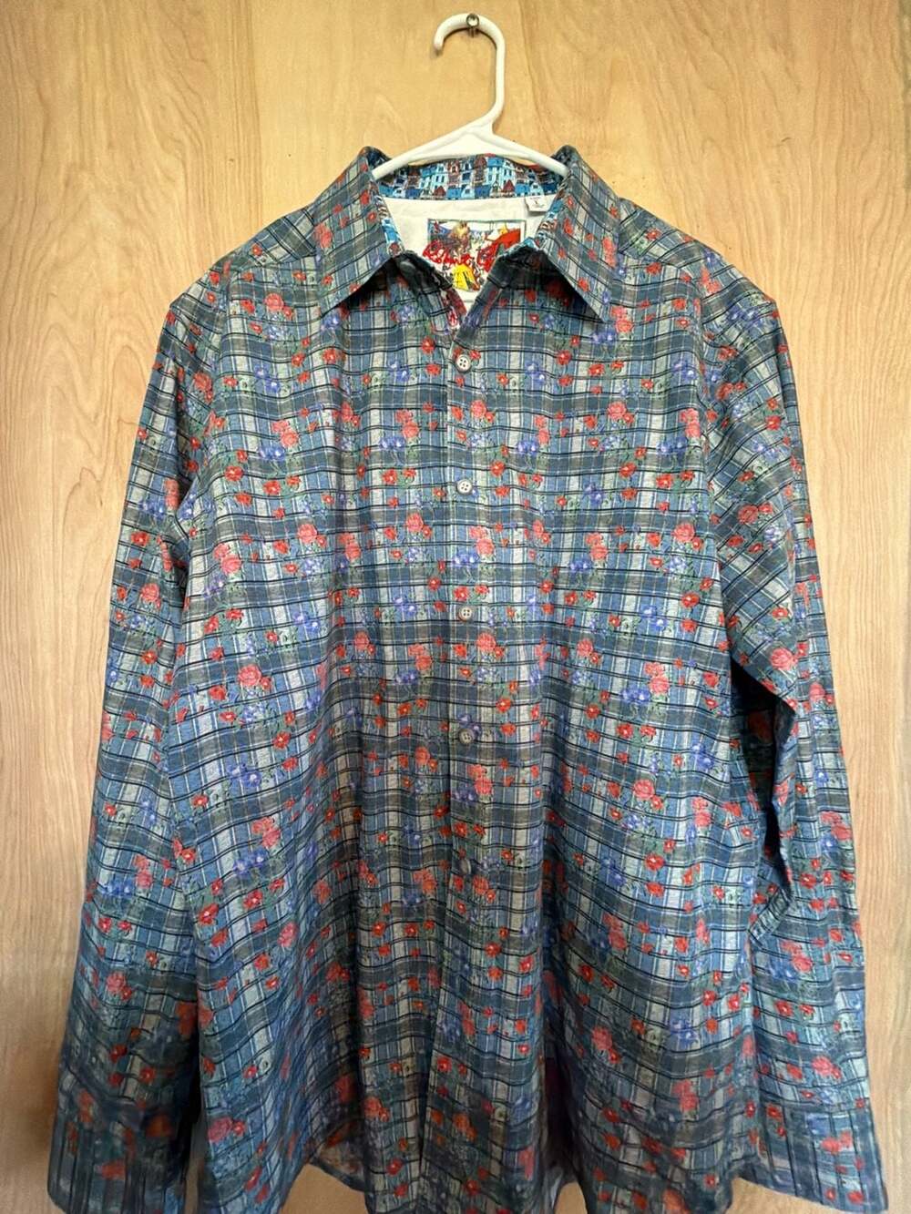 Robert Graham Classic Fit Long Sleeve Button-Down Shirt Plaid Floral Men's Size